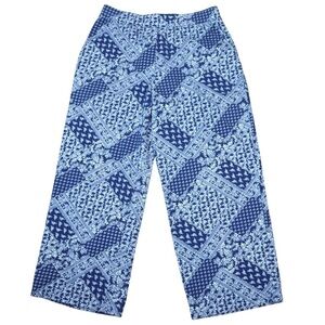 d&co‎ Beach Blue Bandana Print Jersey Knit Crop Pants, Medium Petite
